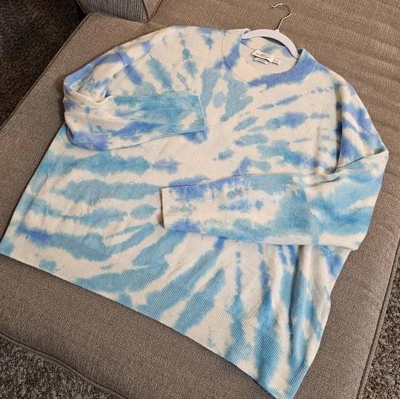 Vineyard Vines Cashmere Blue Cream Tie Dye Cozy Casual Oversized Sweater XL - Picture 2 of 7